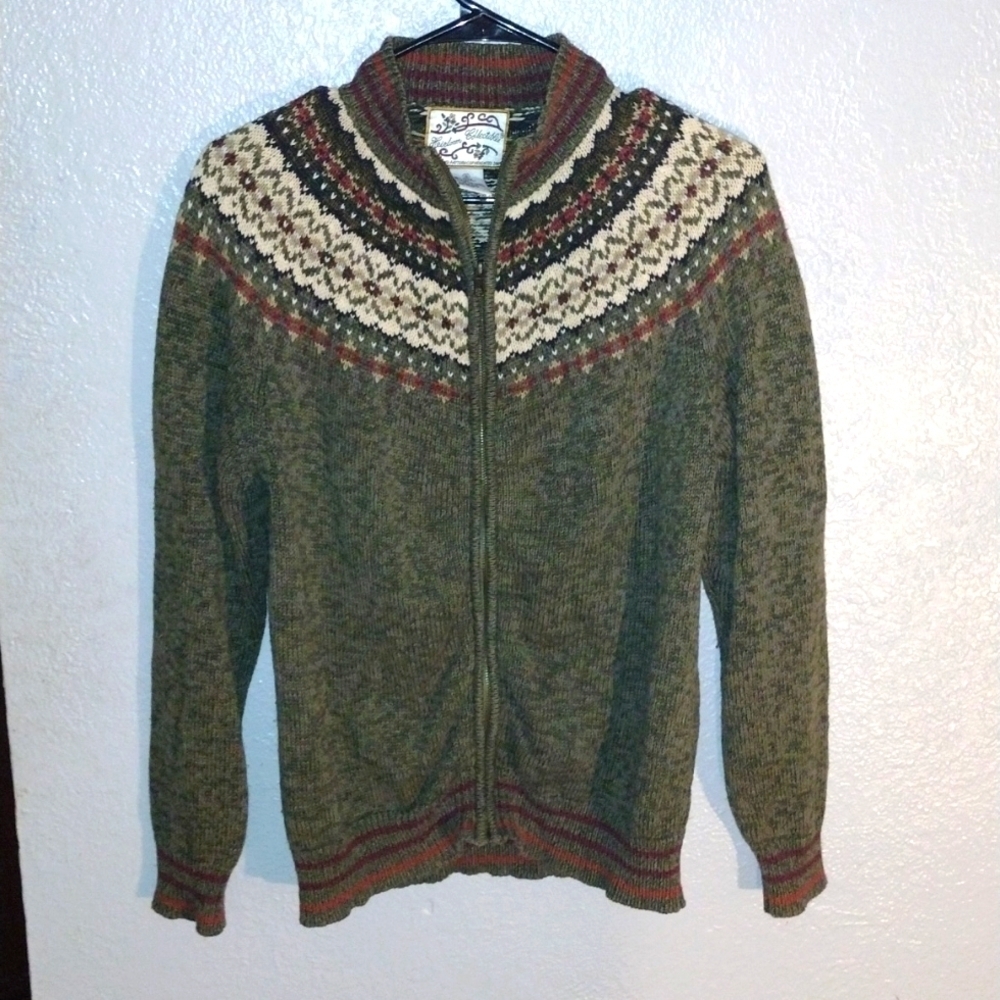 Olive Green Vintage Cotton Blend Heirloom Collectibles Zip up Cardigan Sweater S - Picture 1 of 5